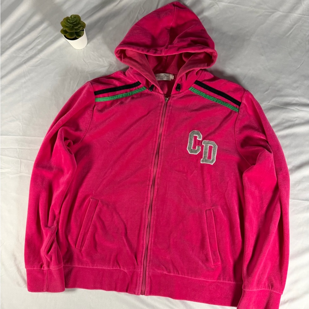 Dior Pink Hooded Zip-Up Sweatshirt with CD Patch